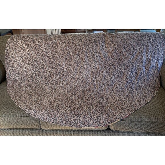 Homemade Tablecloth Patchwork 70in Round Circular Quilt Leafs Blue Maroon Tan - Picture 2 of 8